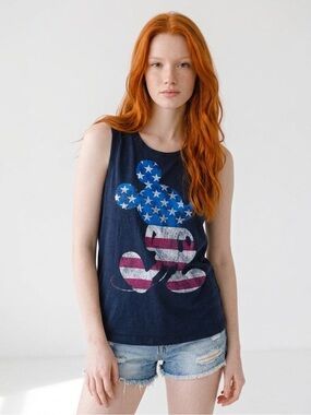 Disney Mickey Mouse American Flag Graphic Tank Top XS Dark Blue Patriotic